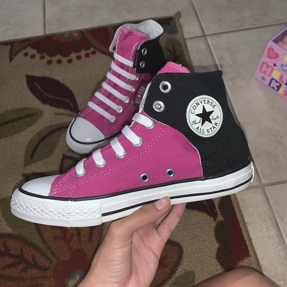 Velcro Pink and Black Converse